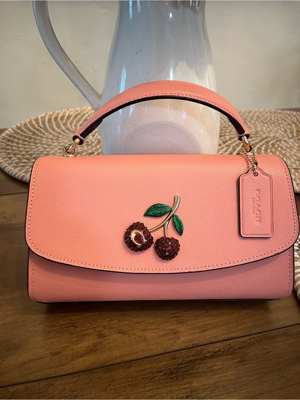 Coach Coral Pink Cherry Appliqué Top-Handle Satchel